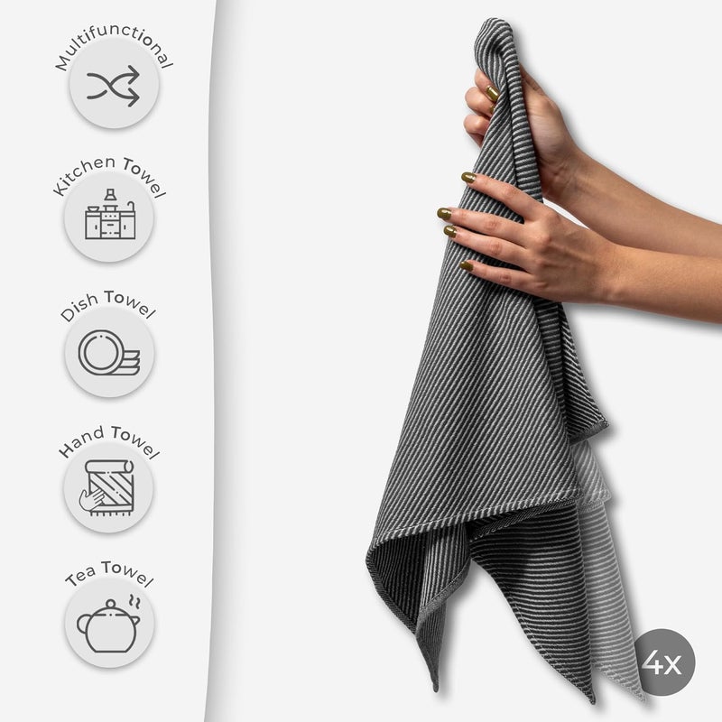 Ossano Decorative Dish Towels Set - 4 Pack, (20" x 30") - Decorative & Large - Versatile as, Kitchen Hand Towel, Dish Towels for Kitchen, Dishcloths, Kitchen Cloths, Gray and Anthracite Gray - Image 2